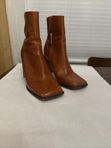 ASOS Leather High-Heeled Square Toe Brown Boots Sz 8 - Picture 1 of 11
