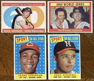 (4) 1958-1960-1961 TOPPS BASEBALL HOF/STAR CARDS FRANK ROBINSON, MATHEWS READ - Picture 1 of 20