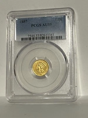 Moneda de oro de $1 de 1857 graduación profesional AU55 Foto 1 de 2