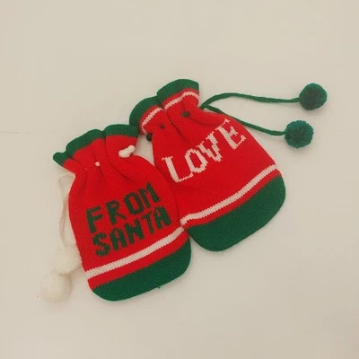 Vintage Santa's World Knit Drawstring "From Santa" Christmas Gift Bag Taiwan Set - Image 1 of 2