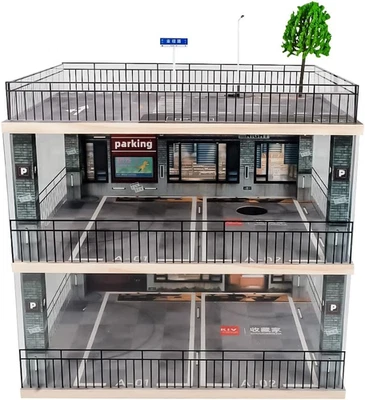 1:18 Scale 3-Tiers Model Car Display Case with Parking Lot Scene for Sports Car - Image 1 of 4