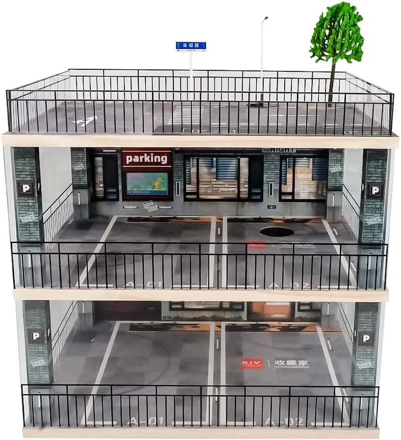 1:18 Scale 3-Tiers Model Car Display Case with Parking Lot Scene for Sports Car - Image 1 of 4