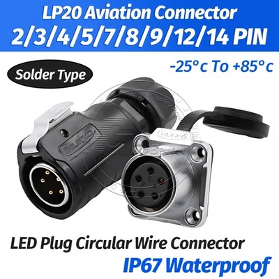 Lp20 Waterproof LED Female Plug Circular Wire Connector 2 3 4 5 7 9 10 12 14Pin - Image 1 of 4