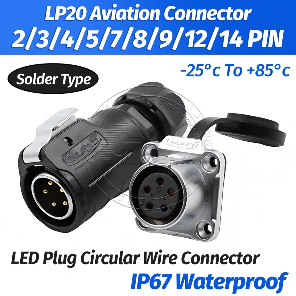 Lp20 Waterproof LED Female Plug Circular Wire Connector 2 3 4 5 7 9 10 12 14Pin - Image 1 of 4