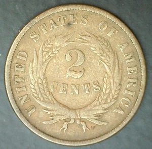 1869 2 Cents US Type Coin Copper Two Cent Circulated Very Good Condition 2c - Picture 1 of 2