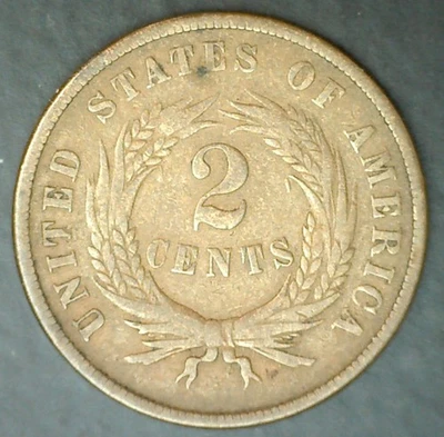 1869 2 Cents US Type Coin Copper Two Cent Circulated Very Good Condition 2c - Image 1 of 2