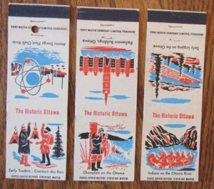 HISTORIC OTTAWA 1960 JUEGO COMPLETO DE 3 CUBIERTAS DE CERILLAS MATCHBOOK -E20 - Imagen 1 de 2