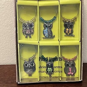 Pier 1 Jeweled Owls Wine Glass Charms set of 6 NIB - Picture 1 of 6