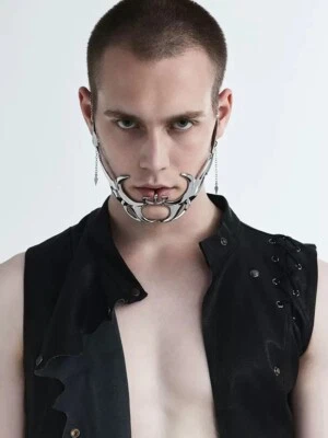 Silver Metal Mechanical Alien Mask Rave Cool Unique Goth Hip Hop Face Ornament - Image 1 of 4