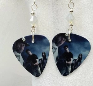 The Walking Dead Guitar Pick Earrings with Gray Opal Swarovski Crystals - Picture 1 of 3