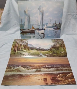 Set Of 3 Museum Print Editions - Sail Boats At Anchor, Mount Shasta, Seascape - Picture 1 of 11