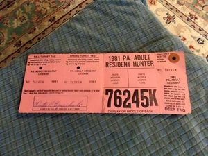 1981 PENNSYLVANIA ADULT RES. Fishing Hunting LICENSE W/ Tags VG ! - Picture 1 of 3