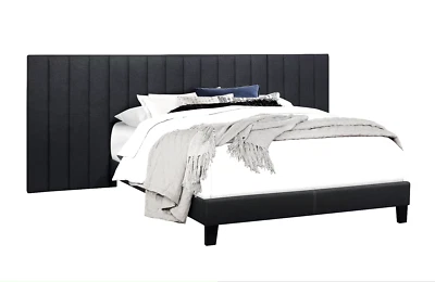 DK GRIS CANALIZADO TAPIZADO QUEEN PLATAFORMA CAMA 2 PANELES DE PARED TELA MUEBLES Foto 1 de 4