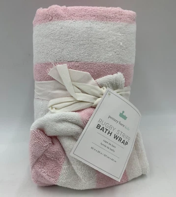 Pottery Barn Kids Rugby Stripe Hooded Towel Light Pink 50 X 25 in #9972D - Image 1 of 4