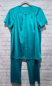 Vtg Vanity Fair Womens Pajamas Set Night Intimate Sz S Made In  USA Teal Green - Picture 1 of 11