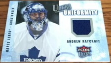 2008-09 Fleer Ultra Uniformity Jerseys Andrew Raycroft UA-AR Toronto Maple Leafs