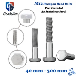 M12 Part Threaded Hexagon Head Bolts Hex Screws A2 Stainless Steel 40mm - 300mm - Picture 1 of 37