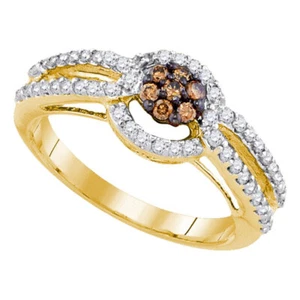 10k Yellow Gold Womens Brown Diamond Cluster Bridal Engagement Ring 1/2 ctw - Picture 1 of 1