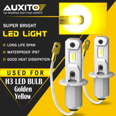2X AUXITO Yellow H3 LED Fog Light Headlight Bulbs Lamp Conversion Kit 3000K EOA - Image 1 of 4