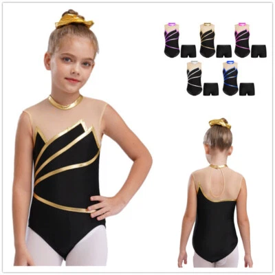 UK Girls Gymnastics Sleeveless Mock Neck Leotard with Shorts Ballet Dancewear - Image 1 of 4