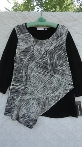 Rebecca Malone New Knit Top Misses XL Poly Black Silver Sparkle NWT - Foto 1 di 7