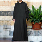 Men's Casual Solid Hooded Muslim Robe Long Sleeve Button Pocket Jubba Thobe
