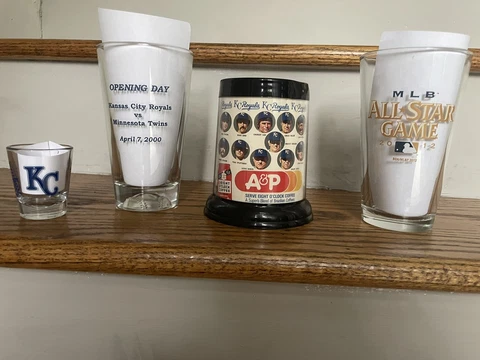KC Royals Bundle-A&P Coffee Mug, All Star Game & Opening Day Glasses, Shot Glass Cover