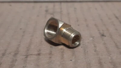 BRASS ELBOW FITTING (1/8” NPTF MALE & FEMALE, .825” LG., 1/2” OVER FLATS) X111D - Image 1 of 4