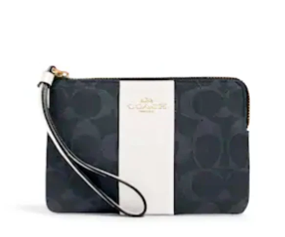 Coach Women Denim Corner Zip Wristlet Ladies Blue