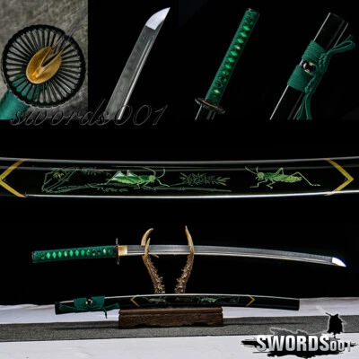 Elegante Espada Katana Samurai Japonesa Verde Hoja de Acero al Carbono Arcilla Templada Foto 1 de 4