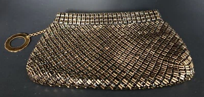 Vintage Whiting & Davis Black And Gold Metal Mesh Clutch 8" Wide Circa 1950's - Image 1 of 4