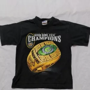 Vintage 1997 Single Stitch Super Bowl XXI T Shirt Green Bay Packers Kids 10/12 - Picture 1 of 7