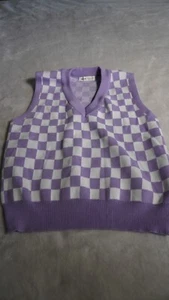 SHEIN Purple and White Checkered Sweater Vest Sjze 13-14Y - Picture 1 of 5