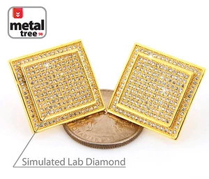 Men's Hip Hop 14k XXL Double Rectangle Flat Screen Screw Back Stud Earrings 6115 - Picture 1 of 8