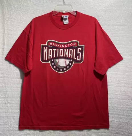 Vtg 2004 Washington Nations Adult XL Red Graphic Baseball Majestic Cotton Cover