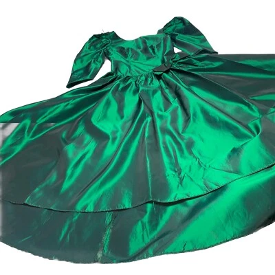 VESTIDO VINTAGE ALFRED ANGELO VERDE SATINADO CON MANGAS ABULLONADAS TALLA 9/10 Foto 1 de 4