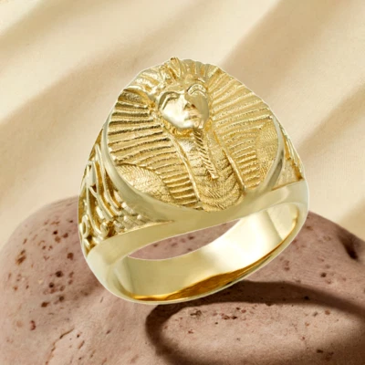10K Yellow Gold Tutankhamun Egyptian Pharaoh King Tut Horus Ring - Image 1 of 4