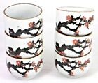 Vtg Kgg Cherry Blossom Stoneware Saki/Tea Cups Japan Pink Brown Black Set Of 6