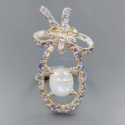 Anillo de piedra lunar natural hecho a mano de plata de ley 925 talla 8/R436401 Foto 1 de 4