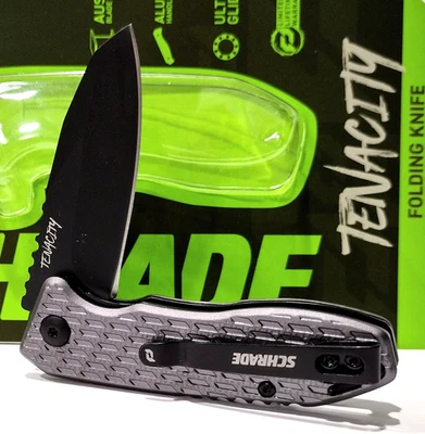 Navaja de bolsillo plegable Schrade Tenacity gris con asas de aluminio AUS-10 punto de caída Foto 1 de 4