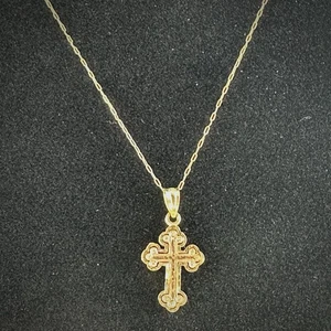 Vintage 14K Yellow Gold Signed OR Cross Pendant With 14k Chain 1.6 Grams - Picture 1 of 9