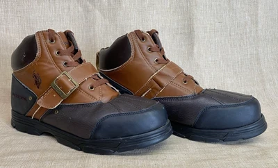 EE. UU. POLO ASSN. Hombre 12 Botas Pato Marrón/Negro Sintético Con Cordones Hebilla Foto 1 de 4