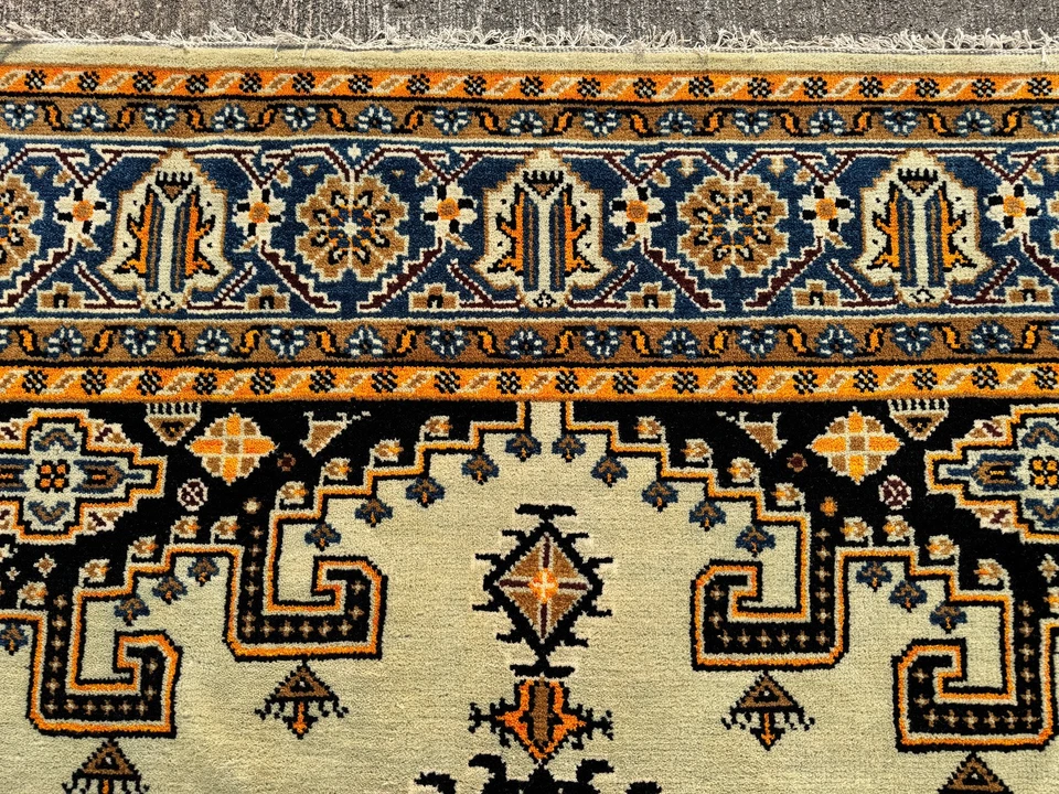 9x12 NAVY BLUE WOOL RUG HANDMADE HERIZ handwoven geometric Hand-knotted gold new - Image 1 of 4