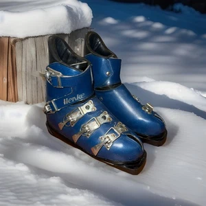 Vintage. Henke blaue Leder Langlaufschuhe mit Schnallen (Swiss Made) Größe 8B - Bild 1 von 10