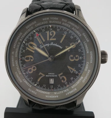 Tommy Bahama GMT Swiss Movement Black and Grey Quartz Watch - TB1236 - New Batt - Image 1 of 4