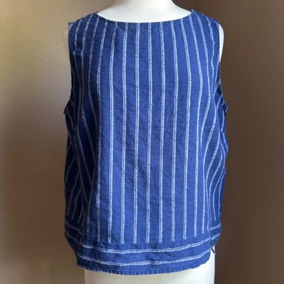 Habitat Clothes To Live In Linen Top Women Lg Stripe Sleeveless Boxy Lagenlook - Image 1 of 4