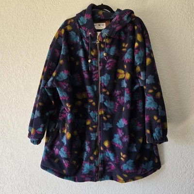 White Stag 1X Vitnage 90's Leafy Print Full Zip Fleece Jacket with Hood - Image 1 of 4