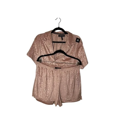 BCBGMAXAZRIA Leopard Print Velvet Pajama Set Loungewear Womens Size L - Image 1 of 4