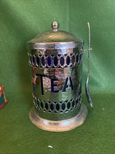 Teehalter mit kobaltblauem Kunststofffutter und Teelöffel Aluminium - Bild 1 von 3