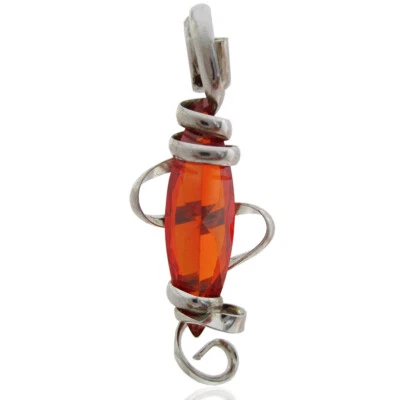 Ciondolo a spirale mm 35x15 argento 925 rodiato con cristallo ovale arancione - Immagine 1 di 2
